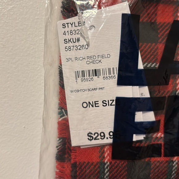 Lands End Scarf Rich Red Plaid Check NWT - Picture 3 of 4